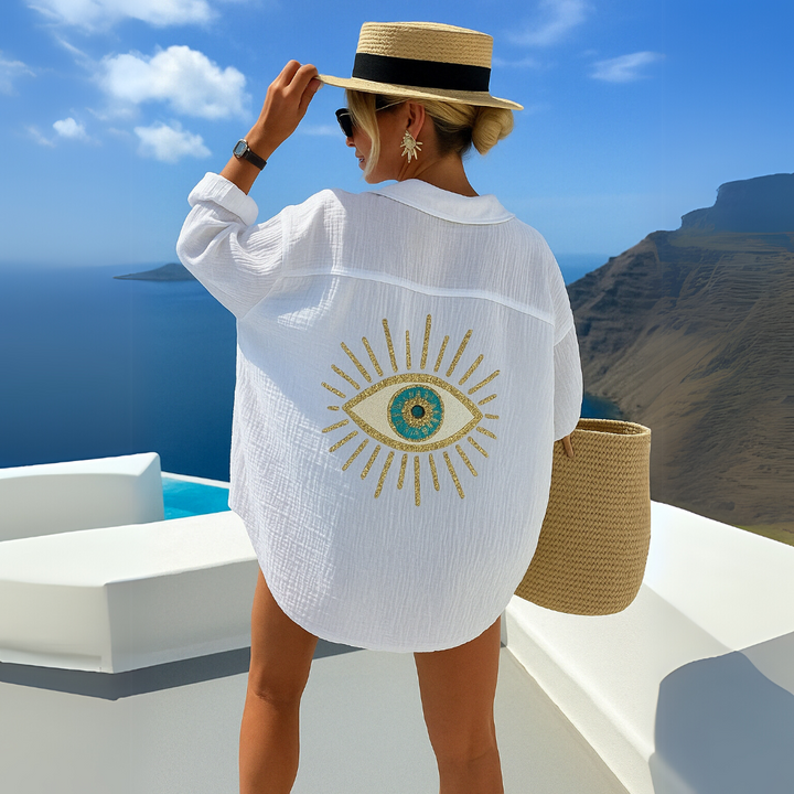 Zoë – Embroidered Cotton Beach Shirt