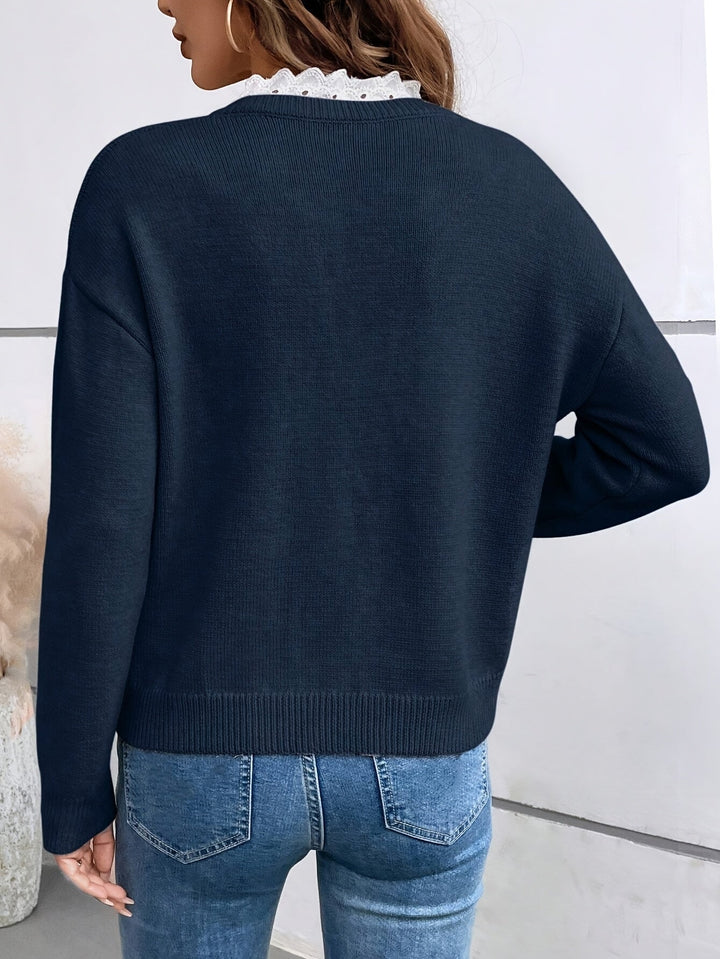 Yara - Lace Trim V-Neck Jumper